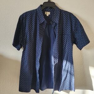 Men's - Haggar Dark - Blue Bicycle Print Button Down Shirt - Size: Large